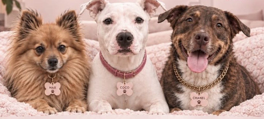 Max, Coco and Chanel lying together on a pink blanket